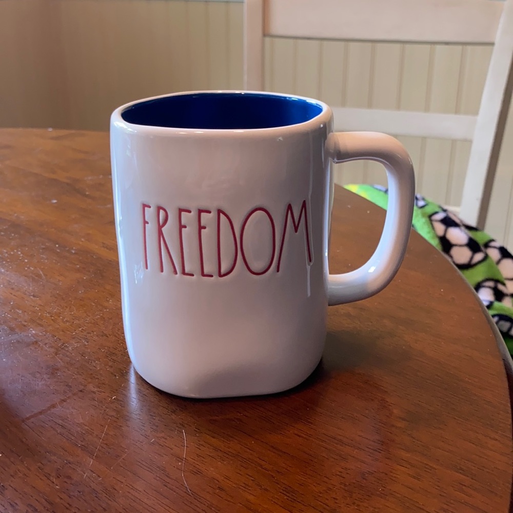 Rae Dunn Freedom Mug blue inside